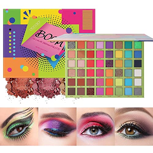 Docolor 15Pcs Eye Makeup Brushes Set + 48 Colors BOOM Eeyshadow Palette Pigmented Matte Shimmer Metallic Blendable Soft Cream Powder Makeup Eye Shadow Palettes