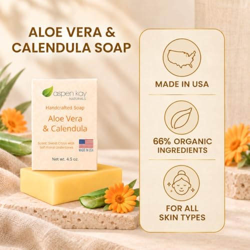 Lemon Blossom Calendula & Aloe Vera Soap - Organic Face & Body Bar, 4.5 oz, Pack of 3