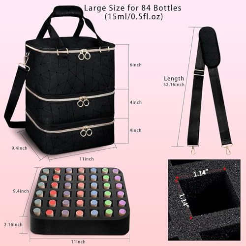 Yttriuny Black Nail Polish Organizer with UV Lamp & Manicure Tools, Holds 84 Bottles