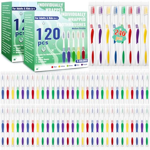 Pack of 240 Disposable Travel Toothbrushes Soft Bristle Individually Wrapped for Kids Adults & Elderly