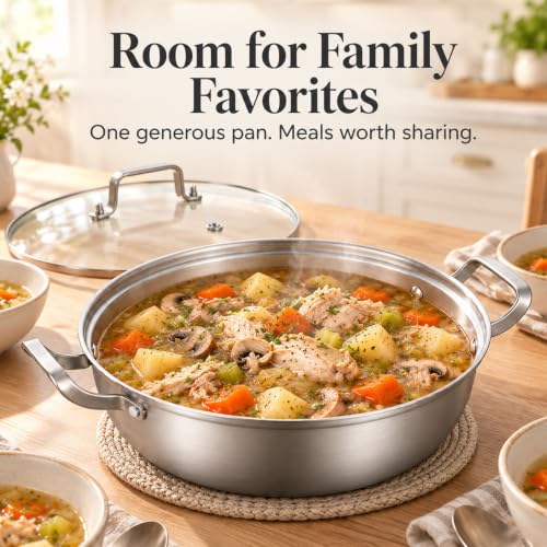 Delarlo 14-Inch Tri-Ply Stainless Steel Pot with Lid, 7 Qt (Silver)