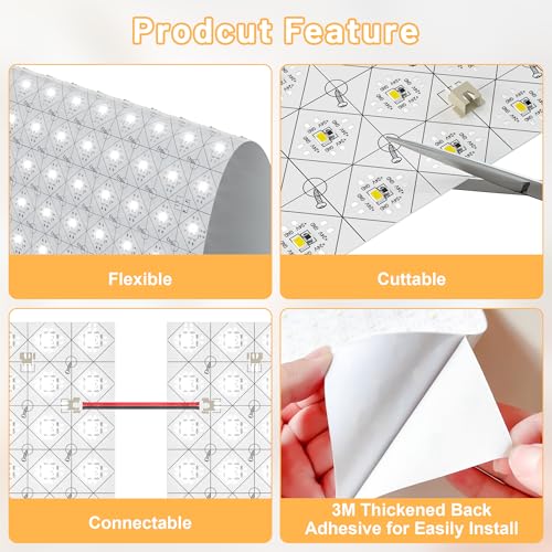 White 4 Pack LED Backlight Sheets for Countertops - 24V Dimmable Flexible Light Panels