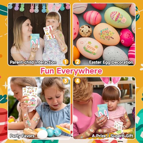 EMOME Easter Basket Essentials, 15 Sheets Easter Tattoos for Kids Bulk Tattoos Temporary for Easter Basket Stuffers Egg Fillers, Easter Decorations Party Favors Supplies Games for Boys Girls(Glitter)