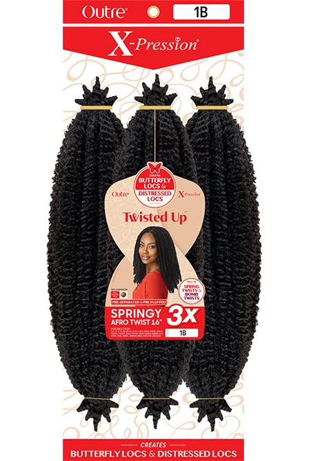 Springy Afro Twist Hair Extensions 16 Inch - 3 Pack Off Black 1B