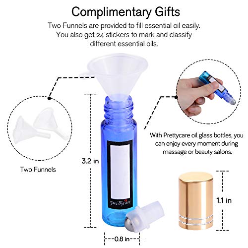 PrettyCare Rainbow 60 Pack Refillable Essential Oil Roller Bottles with Golden Cap, 10ml