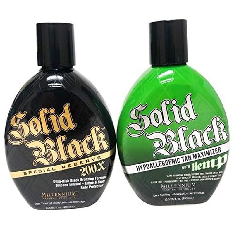 2 Pack - Millennium Tanning Solid Black Special Reserve 200x + Millennium Tanning Solid Black Hypoallergenic Tan Maximizer w Hemp