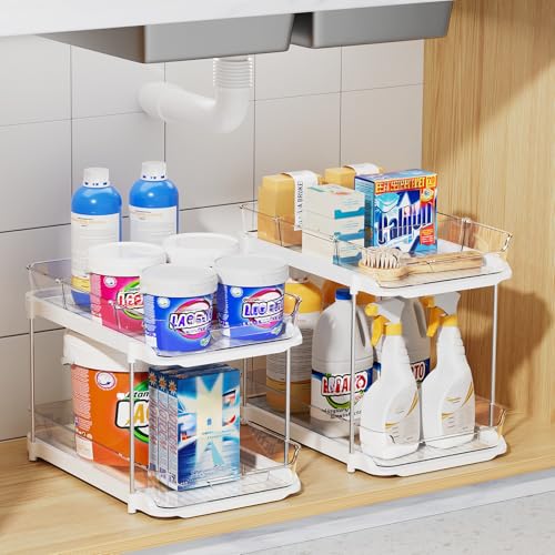 White 4 Pack 2-Tier Under Sink & Bathroom Organizer Set - Stackable Multi-Purpose Storage
