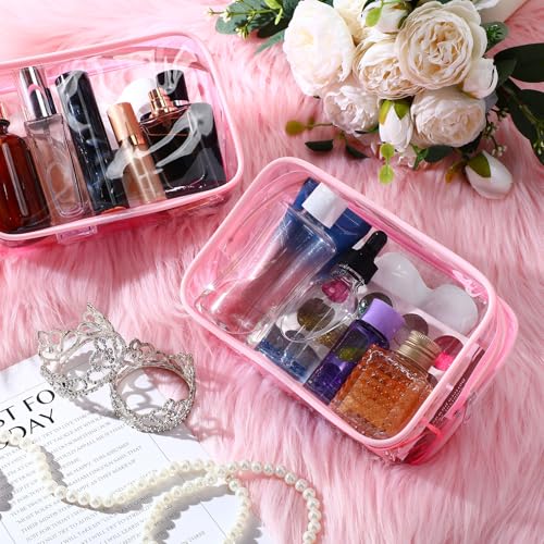 Weewooday 12 Pcs Clear PVC Cosmetic Bags - Medium Light Pink Makeup & Travel Organizer