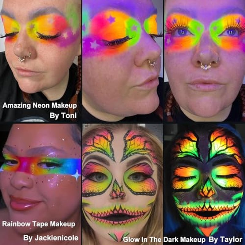 Afflano Neon Makeup Palette Eyeshadow, Glow in the Dark Colorful Eyeshadow Palette Highly Pigmented, Neon Party UV Blacklight Eye Shadow Pallet, Red Orange Pink Pressed Glitter Eyes Makeup Palette