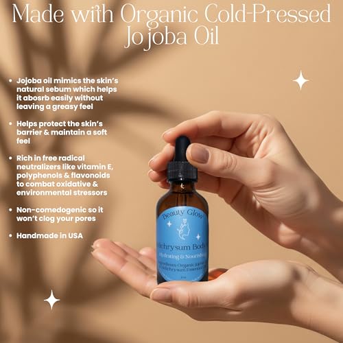 Helichrysum Essential Oil for Skin Veins Bruises & Organic Jojoba Oil for Face & Body Moisturizer Pre-Mixed Skin Healing, Anti-Aging, Vegan, Hydrating & Moisturizing Body Oil Serum 2 oz