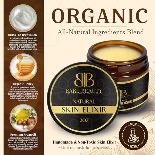 BAREBEAUTY Whipped Beef Tallow & Organic Honey & Argan Oil Organic Nourishing Face Cream, Moisturizer, Body Lotion, Skin Care and Skin Elixir