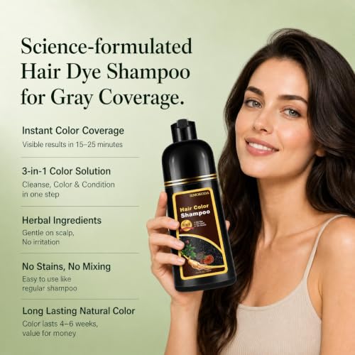 Dark Red Wine Hair Dye Shampoo for Gray Hair - 16.9oz, Natural Herbal Coverage