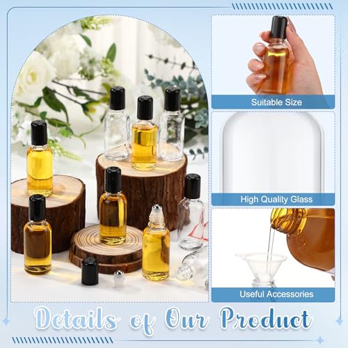 Sumind 24 Pack 30ml Clear Glass Roller Bottles for Essential Oils - Includes Funnels & Labels