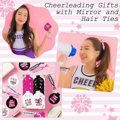 Y1tvei Cheerleading Mirror Hairband Gifts - 96Pcs Black White Pink Compact Mini Folding Pocket Mirrors with Hairbands I Love Cheer Team Accessories Bulk Gifts for Team Cheerleader Cheer Party Favors