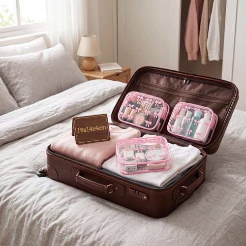 Pink Bow Clear Makeup Pouch - Coquette Cosmetic Bag for Women & Girls - Variation of 16 / Pink Bow