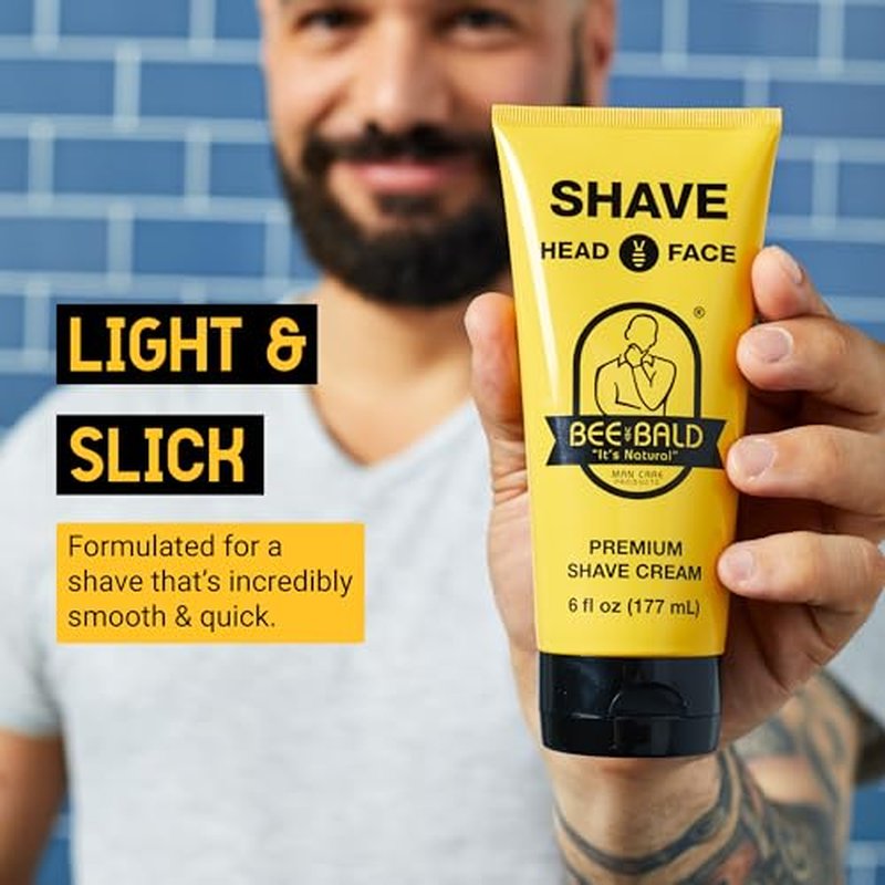 Bee Bald 3-Pack with SHAVE Premium Shaving Cream, HEAL Post-Shave Healing Balm, CLEAN Hydrating Facial Cleanser