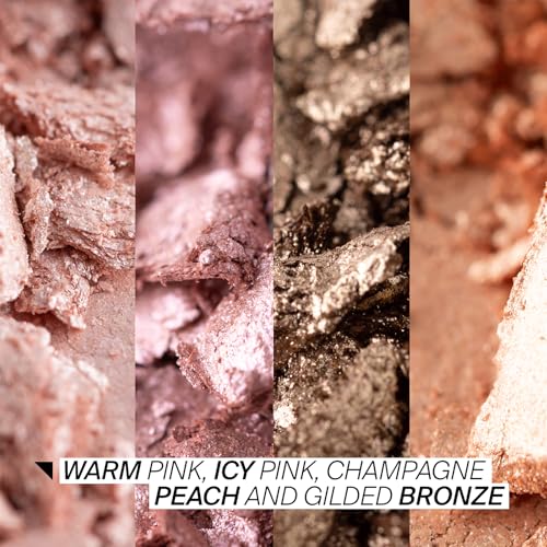 Pressed Powder Highlighter - Face Makeup | X¡¯s & Glow¡¯s - 4 Shades in 1 Pan | Pearl Shimmer Liquid-To-Baked Powder Highlighter | Refillable Pan | Cruelty-Free Beauty Essential | 7g