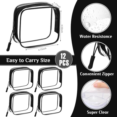 12 Pack Clear Cosmetic Makeup Bags with Zipper TSA Approved Waterproof Organizer