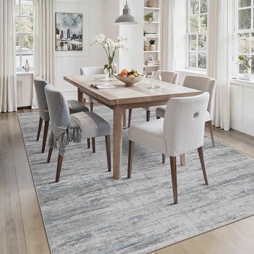 Blue 8x10 Modern Abstract Non-Slip Washable Area Rug for Living Room