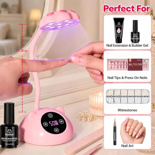 Beetles Flash Cure Nail Lamp - Pink, Cordless UV LED Nail Dryer with Gooseneck