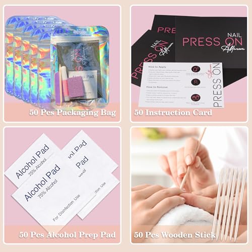 NailSlowee 50 Set Press On Nail Prep Kit B-purple | Disposable Nail Packaging & Tools