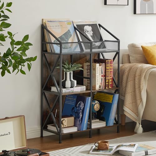EYOCAL Vinyl Record Storage Rack - Wooden Display Shelf for Albums & Magazines