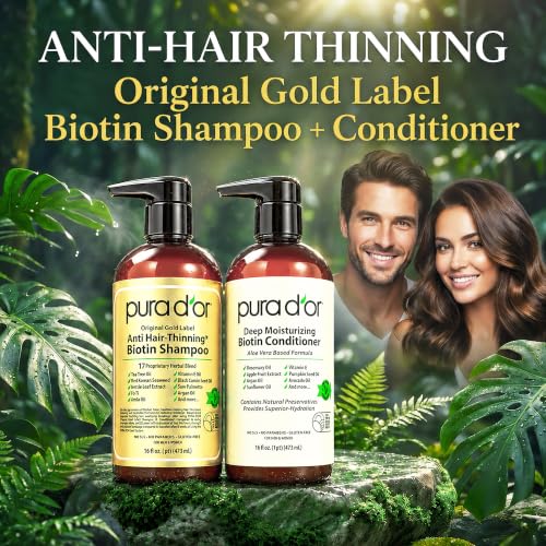 PURA D'OR Gold Label Biotin Shampoo & Conditioner Set Natural Earthy 16oz x2