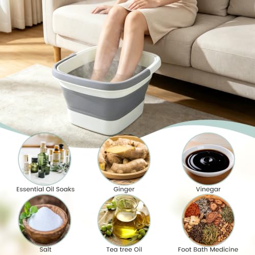 Gray Collapsible Foot Soaking Tub with Massage Rollers - Space-Saving Foot Bath