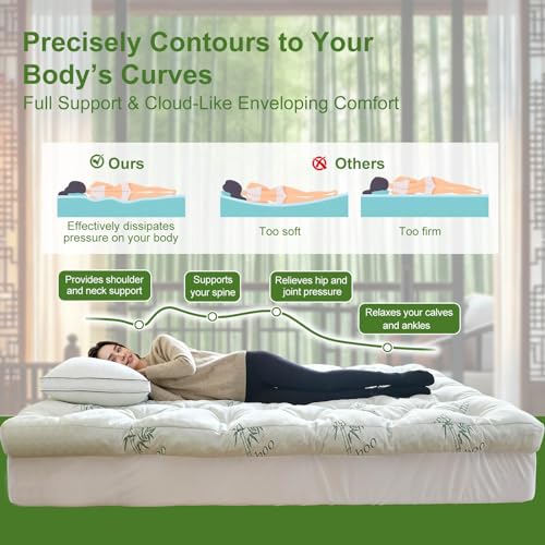 Full Size Memory Foam Mattress Topper 5 Inch Bamboo Visco Cooling Support