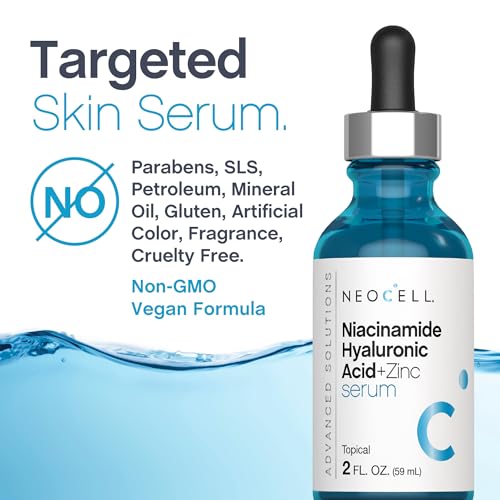 NeoCell Niacinamide Hyaluronic Acid Serum | 2 fl oz | Plus Zinc | Moisturizing Formula | for Face and Neck | Advanced Skincare