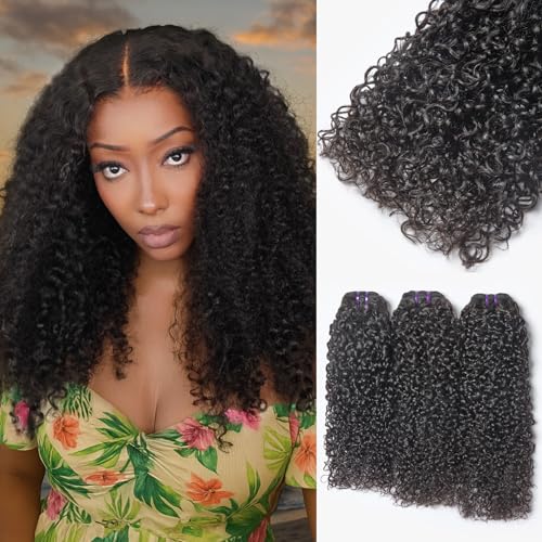 LUVME Burmese Curly Human Hair Bundles 20 Inch Virgin Natural Black Hair Extension
