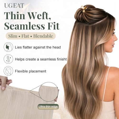 Ugeat Sew In Hair Extensions Blonde 14 Inch, Real Human Hair, 80g, S-#60A