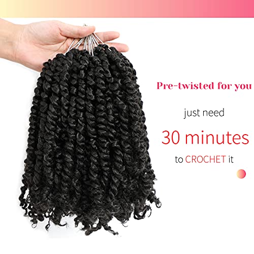 Passion Twist Crochet Hair 6 Inch for Black Women - Pre-Twisted, 1B, Pack of 8