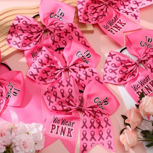 Preboun 20 Pack 7-Inch Pink Breast Cancer Awareness Cheer Hair Bows Classic A