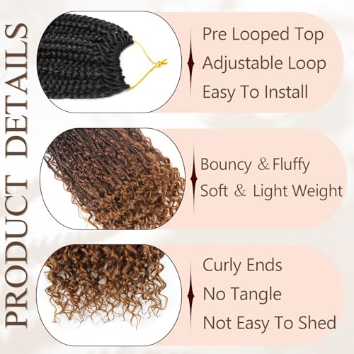 24 Inch Goddess Boho Box Braids Crochet Hair - 9 Packs, Pre-Looped, Curly Ends