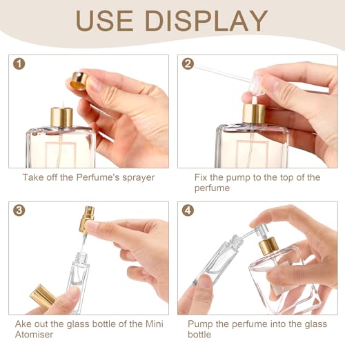 Domensi 30 Pcs 8 ml Empty Glass Perfume Bottles Bulk - Gold Refillable Cologne Spray Atomizer with Pump, for Travel, Skincare, Haircare, Cleaning & DIY Essentials