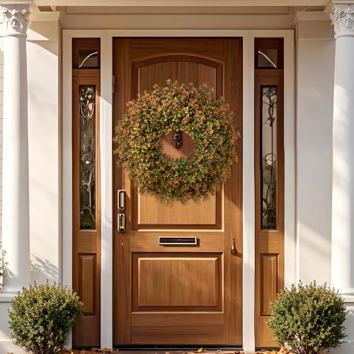 Waipfaru 2-Pack 26-Inch Fall Boxwood Wreaths for Front Door, Orange-Green