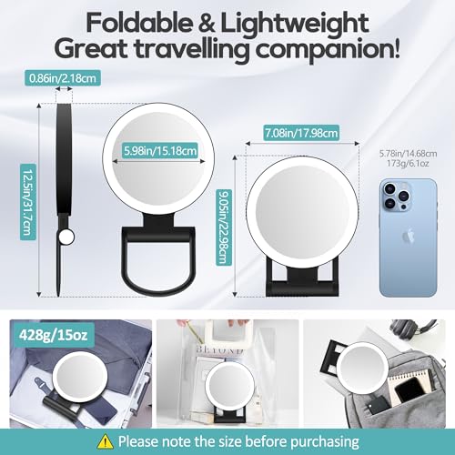 Black Magnifying Makeup Mirror with Light 30X Double-Sided Foldable Travel Mirror