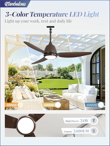Outdoor Ceiling Fan with Light 42 Inch Bronze IP65 Waterproof Plug-In