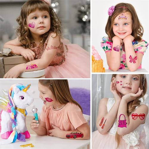 New Updated Pink Temporary Tattoos for Girls - 89+PCS Styles (10 Sheets)| Pink Birthday Decorations Hand Face Tattoo Stickers Party Supplies, Party Favors, Fan Cute, Birthday Party Gift