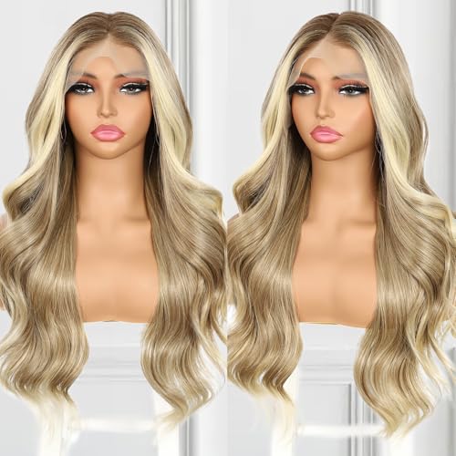 Ash Blonde Lace Front Wig 13x4 Inches Pre-Plucked Synthetic Wavy Hair