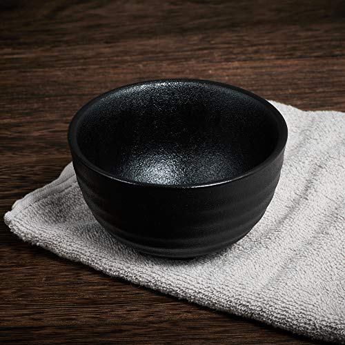 Vintage Design Handmade Pottery Shaving Bowl Thicken Ceramic Soap Dish Black 4.5" (Black)