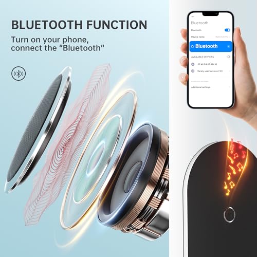 Hasipu Vanity Mirror with Lights and Bluetooth Speaker, 13.8"¡¿ 18" Arched LED Makeup Mirror, Lighted Makeup Mirror with Lights, Smart Touch Control Dimmable 3 Modes Light 360¡ÆRotation White