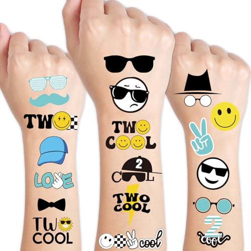 JarThenaAMCS 96Pcs Two Cool Tattoo Temporary Black Yellow Blue Fake Tattoos Decals Birthday Party Favors Tattoos Stickers for DIY Crafts Gifts Body Decor, 8 Sheets