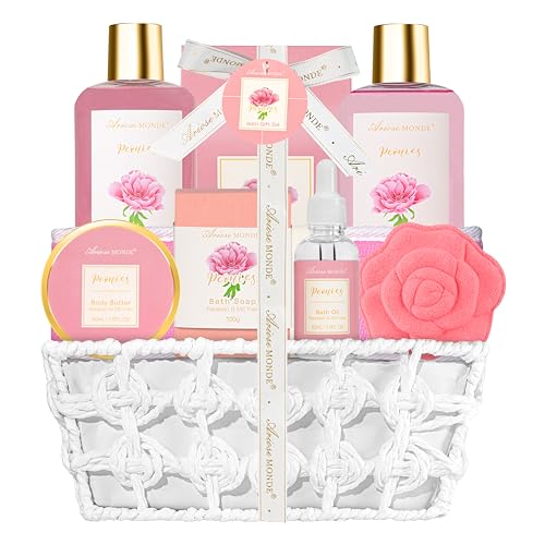 Peony Scent Bath Gift Basket for Women - 9pcs Spa Set with Body Care - Variation: Penoies