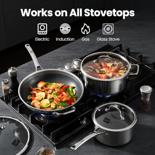 13 Inch Stainless Steel Nonstick Wok Pan with Lid - Stir-Fry Cookware