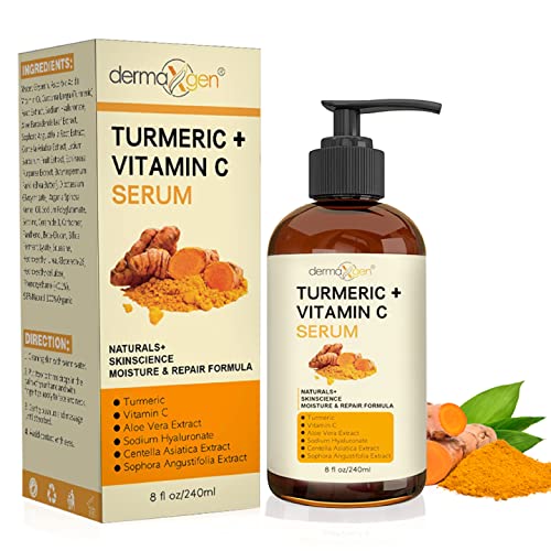 Turmeric Serum for Face + Glow-Boosting Vitamin C Serum - Organic Moisturizer for Dark Spots & Clear Wrinkles - Boosts Hydration for Dry & Tired Skin - Anti-Aging Formula for Glowing Skin - 8 FL OZ