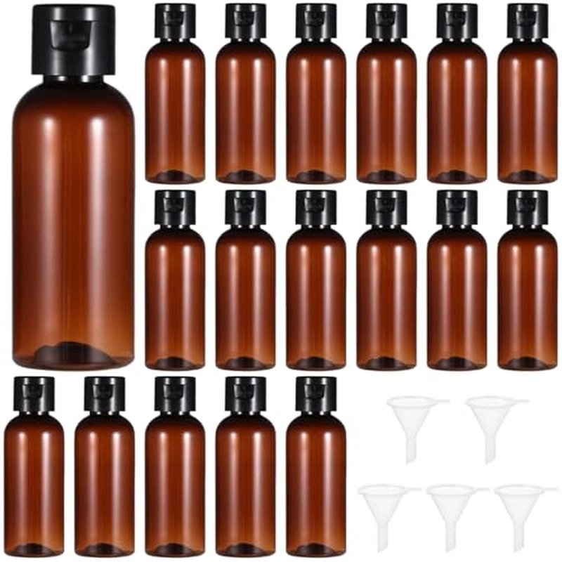 100 Pack 2 oz Plastic Empty Travel Bottles with Flip Cap 60ml Travel Size Containers Portable Leak Proof Clear Plastic Bottles Refillable Dispensing Bottles for Liquid Shampoo Lotion Brown