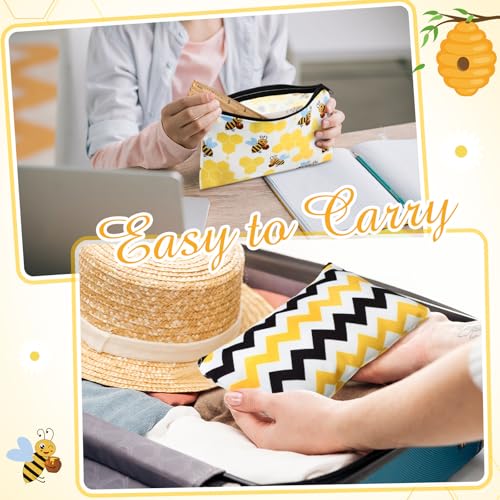 Sweetude 20 Pcs Bee Makeup Bags Funny Cosmetic Bags Stuff Bulk Zipper Canvas Bee Gifts Purse Toiletry Organizer for Women Birthday Party Favors, 7 x 4.3 Inches