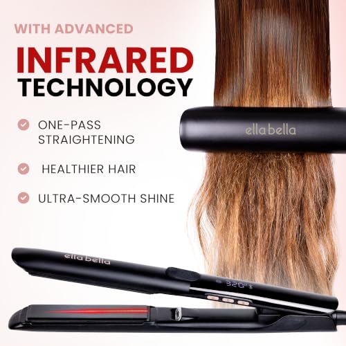 Ella Bella Titanium Flat Iron Hair Straightener with Infrared, Black, 1 Inch Plate
